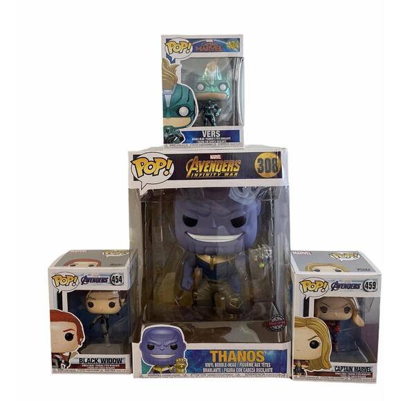 funko pop lot Of 4 Thanoscaptain MarcelVers Black Widow